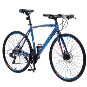 24 Speed Hybrid Bicycle Disc Brake 700C Road Bike, Suitable For Both Men And Women, City Bike (Option: Blue)