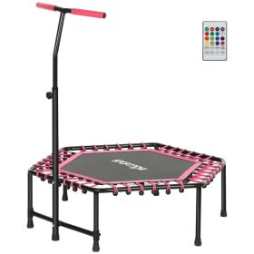 45" Rebounder Trampoline for Adults, Quiet Bungee Rebounder with LED Lights and Adjustable Handle, Pink (Option: Pink-950x410x85 mm)