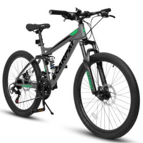 27.5 Inch Full Suspension Mountain Bike, Front And Rear Dual Shock Absorbers, Mechanical Disc Brakes, 21-Speed, Suitable For Men And Women, Ideal (Option: Black)