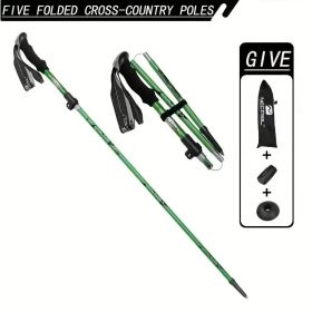5-Section Collapsible Hiking Poles - Lightweight Trekking Poles With Secure External Lock, Adjustable Length, Sturdy - Ergonomic EVA Grip For Mou (Option: Green)