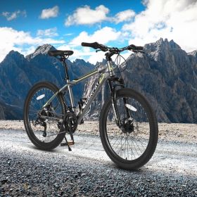 24 Inch Mountain Bike, Suitable For Boys And Girls, Steel Frame, Shimano 21 Speed Mountain Bike, With Dual Disc Brakes And Front Suspension, Bann (Option: Black and grey)
