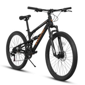 A26207 26 Inch Steel Frame Shock Fork Plus Shock Absorber 21-speed Unisex Mountain Bik (Option: A26207BLACKORANGE)