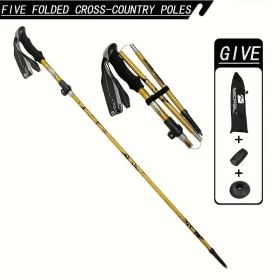 5-Section Collapsible Hiking Poles - Lightweight Trekking Poles With Secure External Lock, Adjustable Length, Sturdy - Ergonomic EVA Grip For Mou (Option: GoldenYellow)
